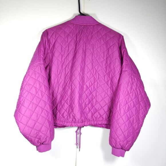 FREE PEOPLE Women's Easy Small Oversized Fushia Cropped Quilted Bomber Jacket - Picture 6 of 9